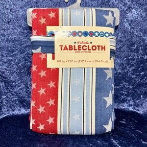 Patriotic Tablecloth Nantucket Distributing 60x120 100% Cotton Stars Stripes Red